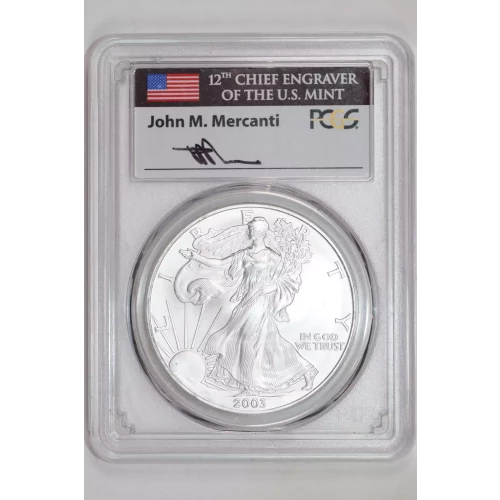 2003 $1 Silver Eagle Mercanti Flag Signature