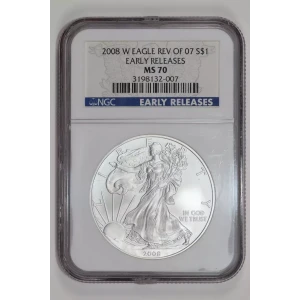 2008 W BURNISHED SILVER EAGLE REV OF 07 EARLY RELEASES