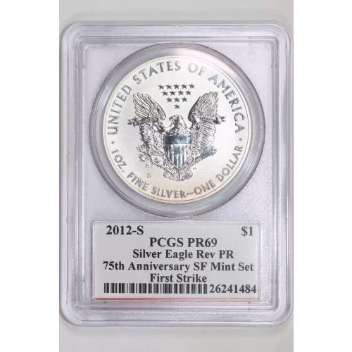 2012-S $1 Silver Eagle Rev PR  75th Anniversary SF Mint Set First Strike (2)