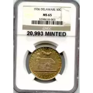 Classic Commemorative Silver--- Delaware Tercentenary 1936 -Silver- 0.5 Dollar (3)