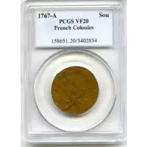 Colonial-French New World Issues-Coinage of 1721-1722-French Colonials in General 1767 Sou-copper- 1 Sou (3)
