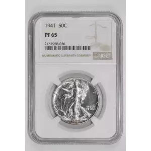 1941 PROOF WALKING LIBERTY HALF DOLLAR NGC PR65 - PQ, WHITE COIN! (2)