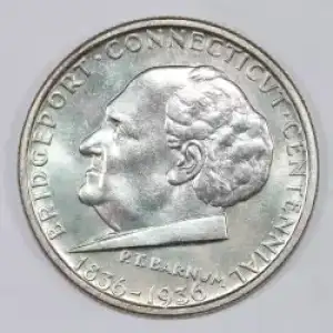 Classic Commemorative Silver--- Bridgeport, Connecticut, Centennial 1936 -Silver- 0.5 Dollar