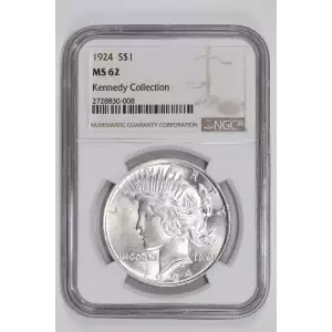 1924 PEACE DOLLAR NGC MS62 KENNEDY COLLECTION (2)