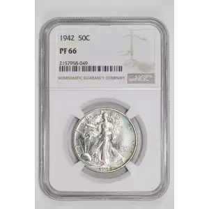 1942 PROOF WALKING LIBERTY HALF DOLLAR NGC PR66