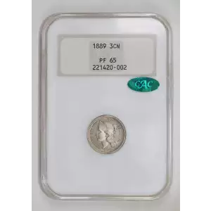 1889 PROOF THREE CENT NICKEL NGC PR65 CAC OLD FATTY HOLDER!