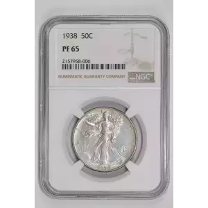1938 PROOF WALKING LIBERTY HALF DOLLAR NGC PR65
