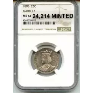Classic Commemorative Silver--- World's Columbian Exposition, Isabella Quarter 1893-Silver- 0.25 Dollar (3)