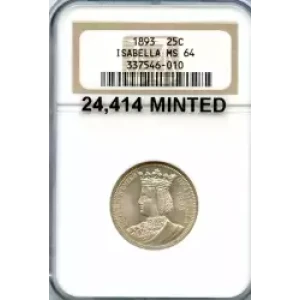 Classic Commemorative Silver--- World's Columbian Exposition, Isabella Quarter 1893-Silver- 0.25 Dollar (3)