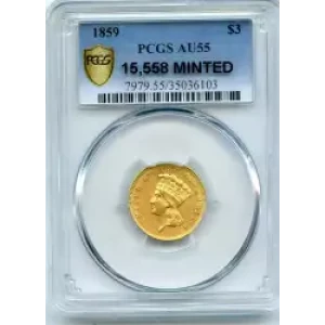 Three Dollar Gold Pieces---Indian Princess Head 1854-1889 -Gold- 3 Dollar (3)