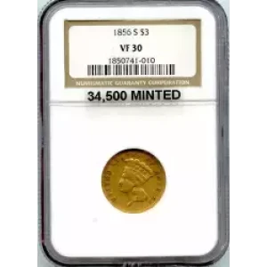 Three Dollar Gold Pieces---Indian Princess Head 1854-1889 -Gold- 3 Dollar (3)