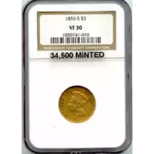 Three Dollar Gold Pieces---Indian Princess Head 1854-1889 -Gold- 3 Dollar (3)