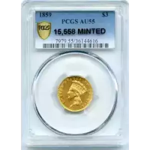 Three Dollar Gold Pieces---Indian Princess Head 1854-1889 -Gold- 3 Dollar (3)